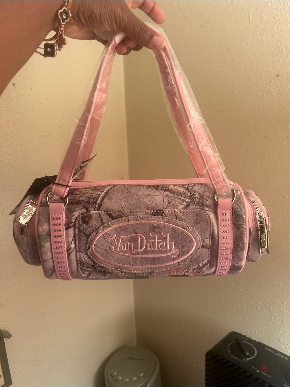 Von Dutch Pink Camo Barrel Shoulder Bag